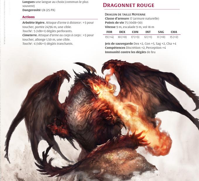 Les statistiques et l'illustration d'un Dragonnet Rouge.