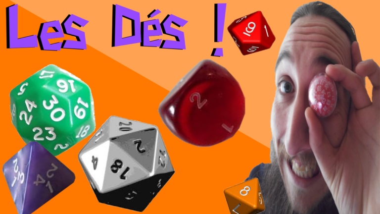 photo de fabulousfabs avec un zocchiedron devant l’oeil, d’autres dés en photo et le titre "Les Dés !"